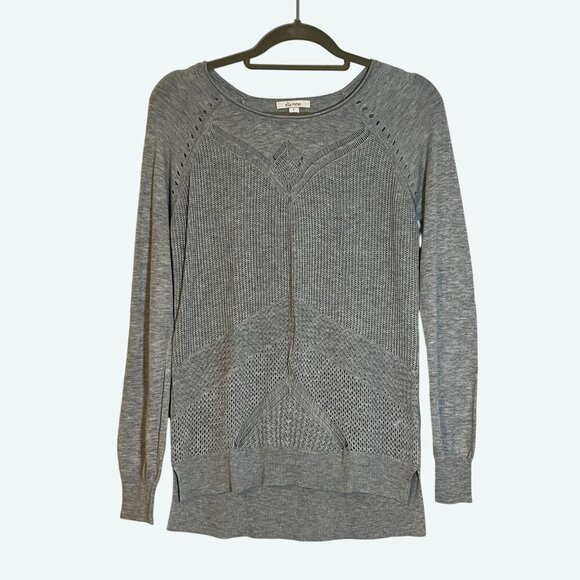 Ella Moss Gray Long Sleeve Knit Sweater With Intricate Pattern Textured Design S - Picture 1 of 9